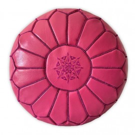 Pouf en cuir véritable rose