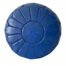 Pouf en cuir véritable bleu